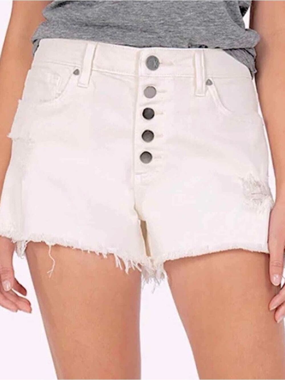 KUT From The Kloth Jane High Rise Distressed White Denim Shorts Women’s Size 4